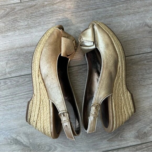 Sofft Gold Metallic Espadrilles Wedge Open Toe - Picture 6 of 16